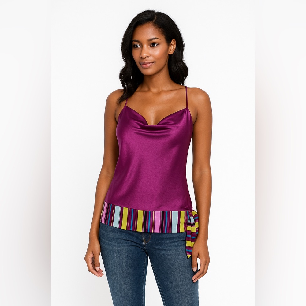 Bisou Bisou Satin Cowl Neck Y2K Strappy Tank Top Purple Size 4